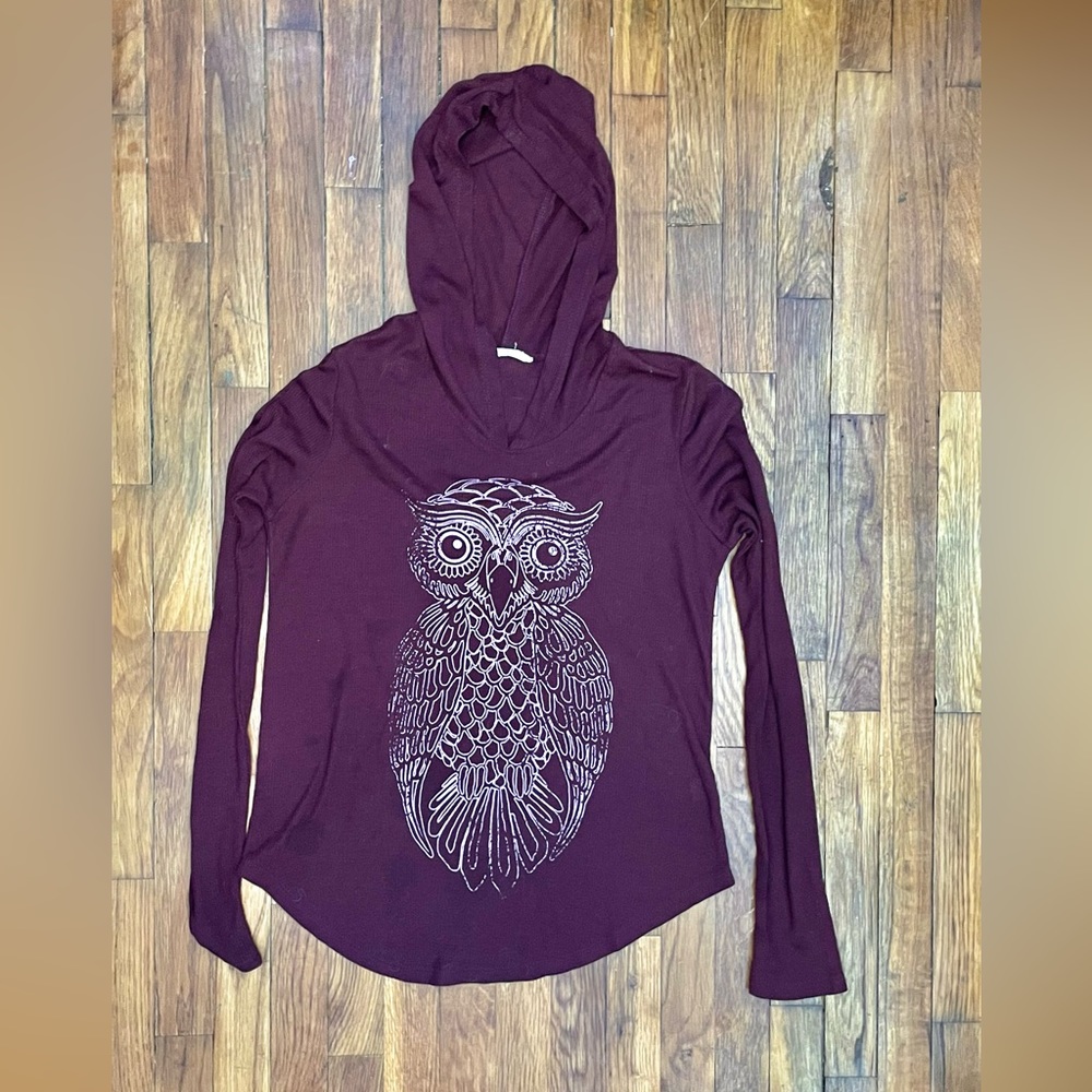 dark purple owl thin long sleeve hoodie